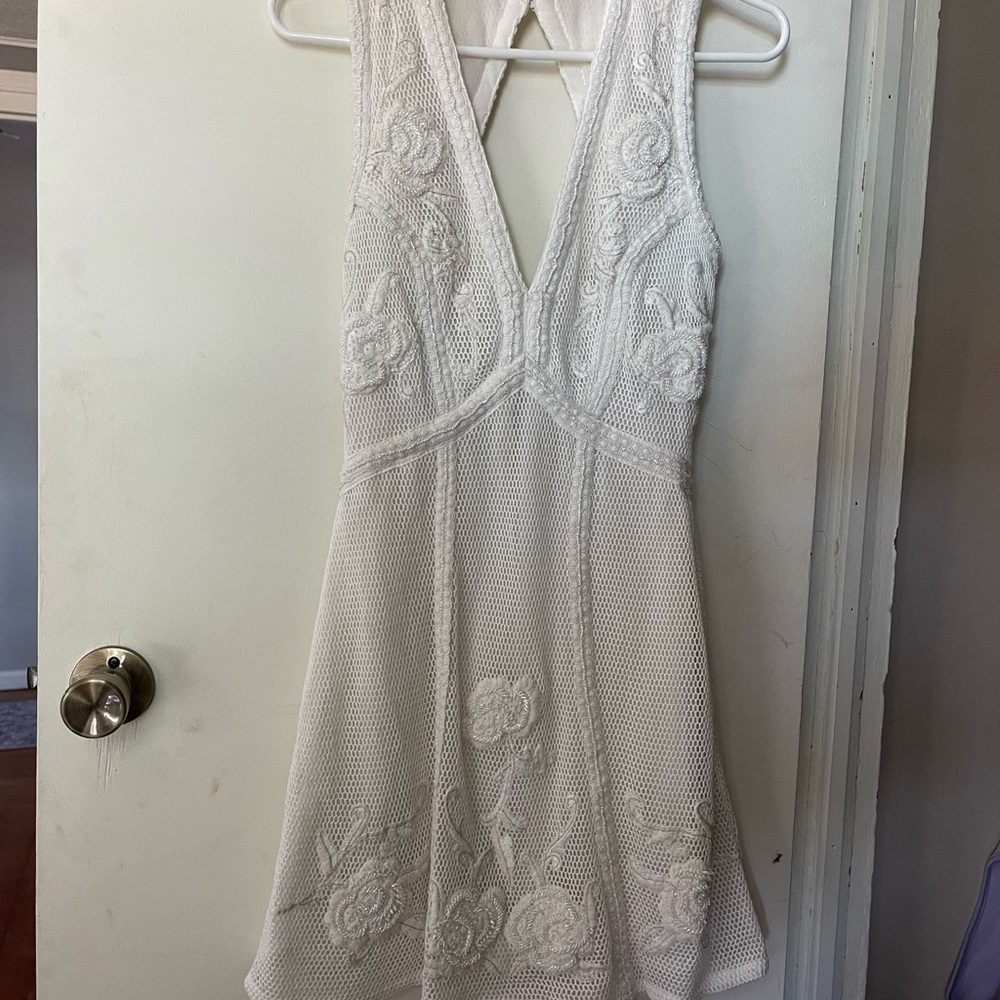 Anthropologie Ivory Floral Backless Dress